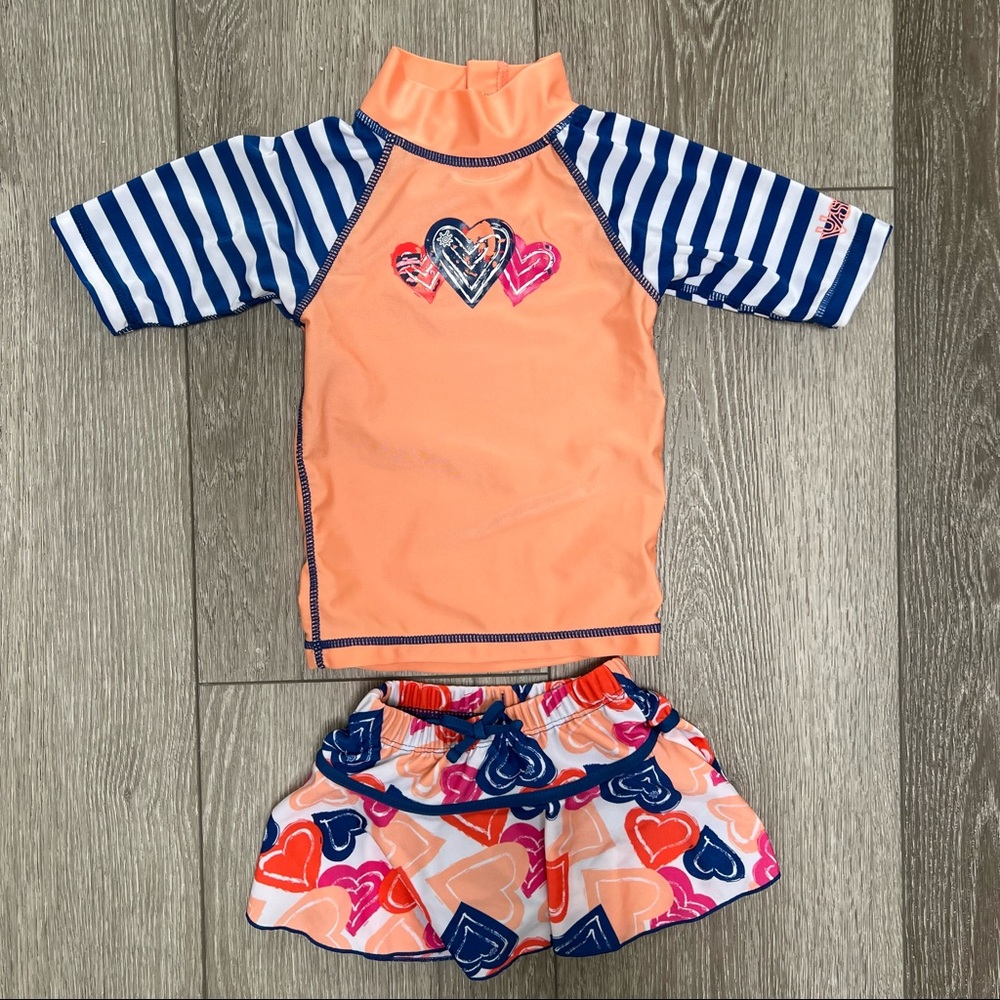 UV SKINZ 2PC RASH GUARD SWIMSUIT ORANGE BLUE 2T